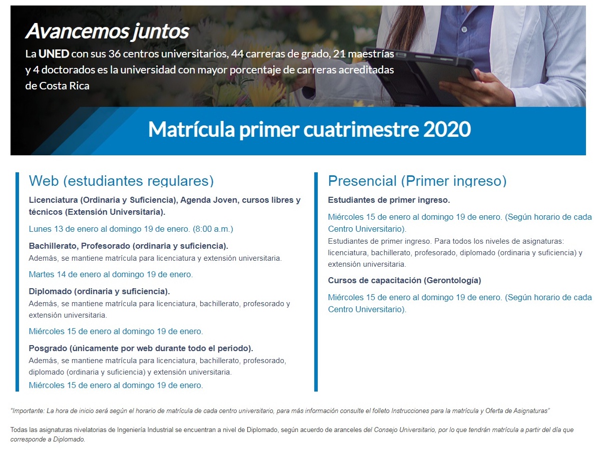 Horario de matricula 2020