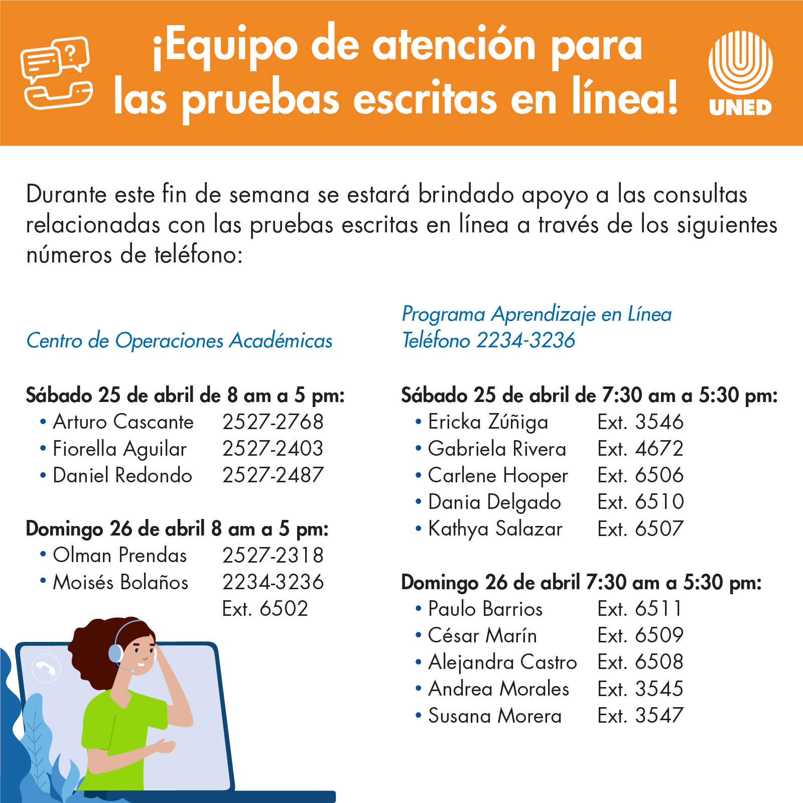 horarios atencion pruebas virtuales