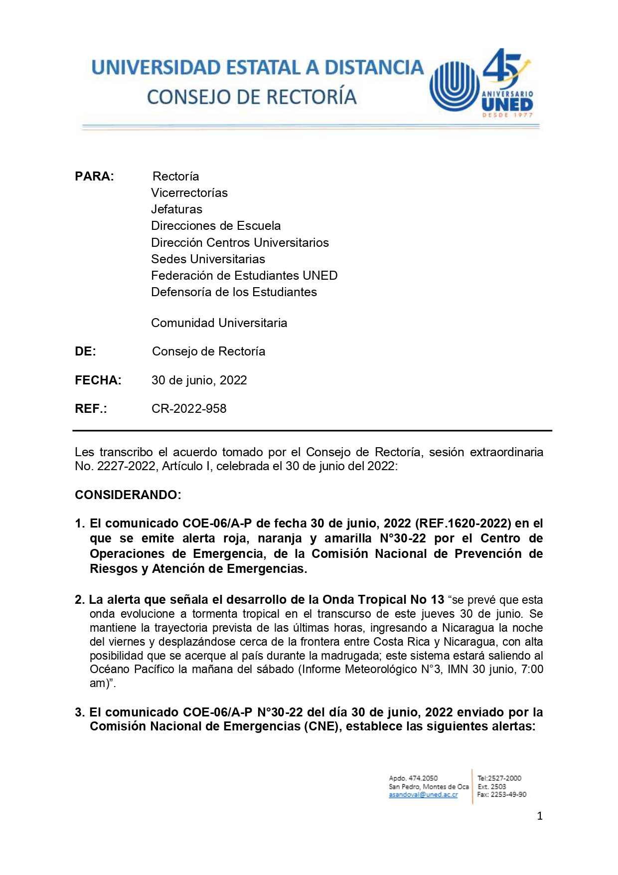 2022 958. COE 06.A P Medidas Onda Tropical No 13 Alertas roja naranja y amarilla N30 22 REF.1620 2022 page 0001