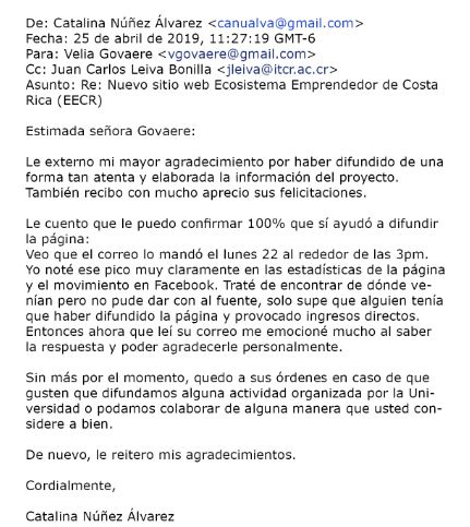 Captura agradecimiento Catalina Nuñez ITEC