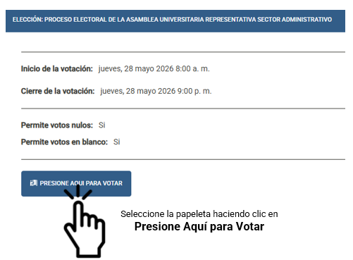 Figura del manual: pantalla con papeletas disponibles para emitir el voto